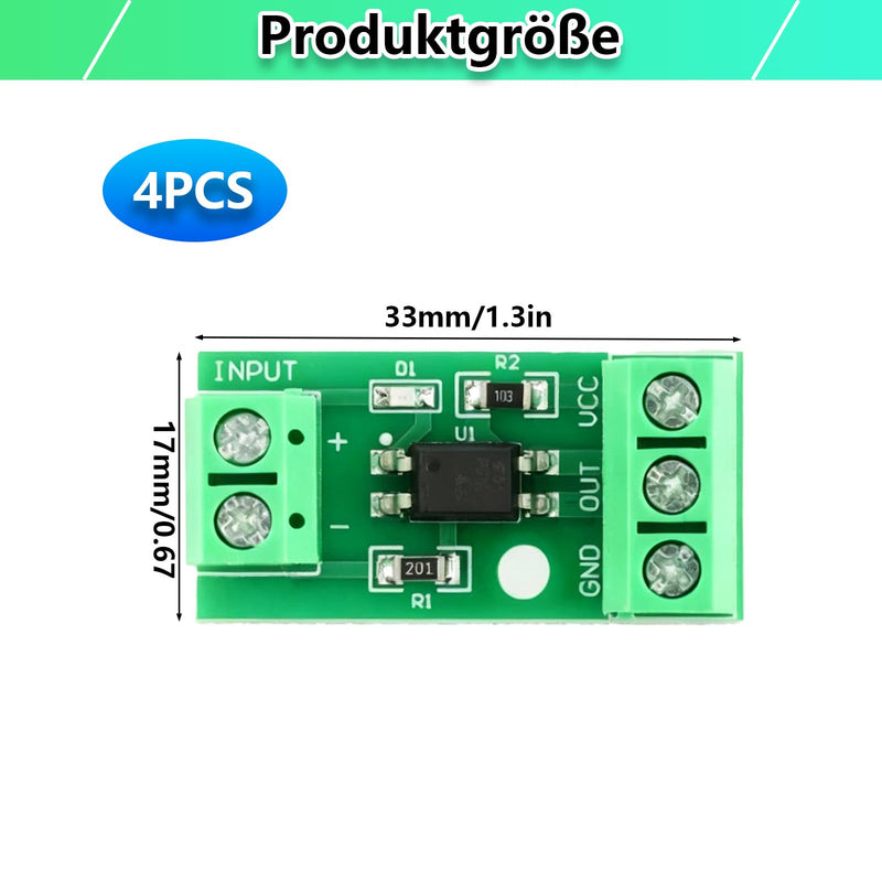 Optocoupler PC817 4 Pieces 1 Channel 3-5V | Signal transmission up to 5 kHz, compact design with screw terminals, for automation projects