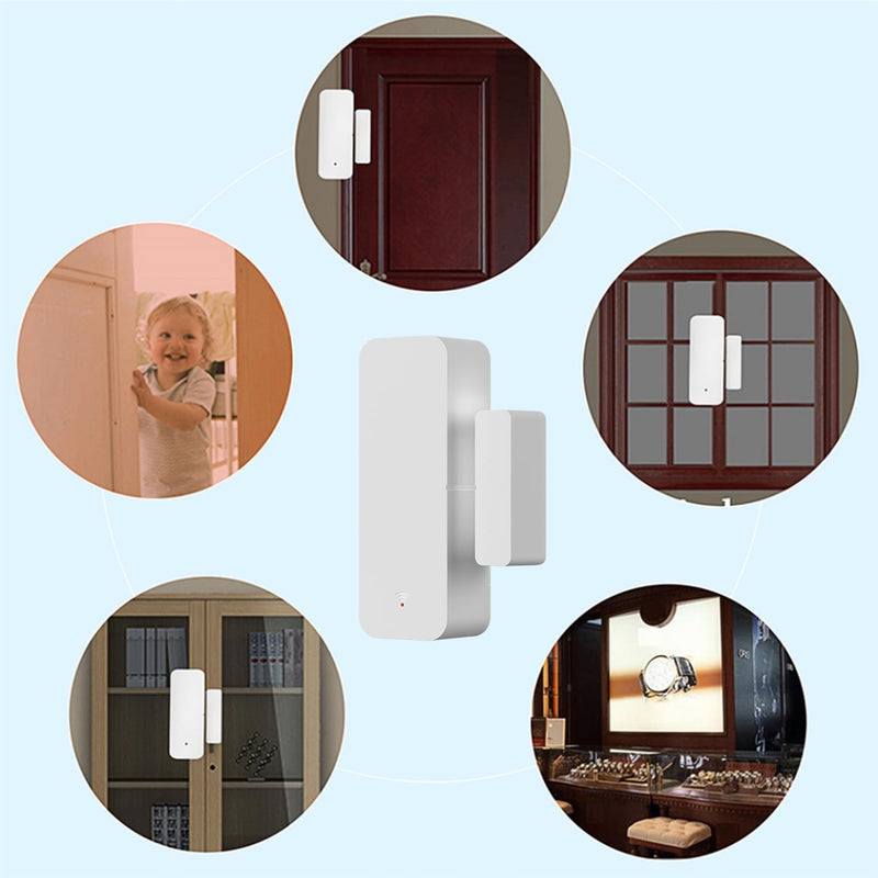 WiFi Door Sensor Window Detector: Smart Window Contact Sensor, Wireless Magnetic Door Open Detector with Free Notification Alerts, Compatible with Alexa Google Assistant (4-Pack) 4-Pack