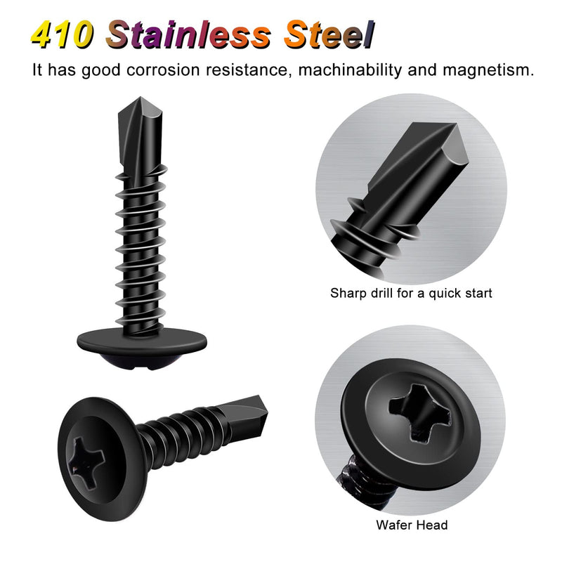 [Australia - AusPower] - weideer 100pcs #8 Self Drilling Screws Self Tapping Tek Screws Assortment Kit Black Oxide Truss Head Sheet Metal Screws 410 Stainless Steel (1/2" 50pcs+3/4" 50pcs) K-055-100P 1/2" 3/4" 