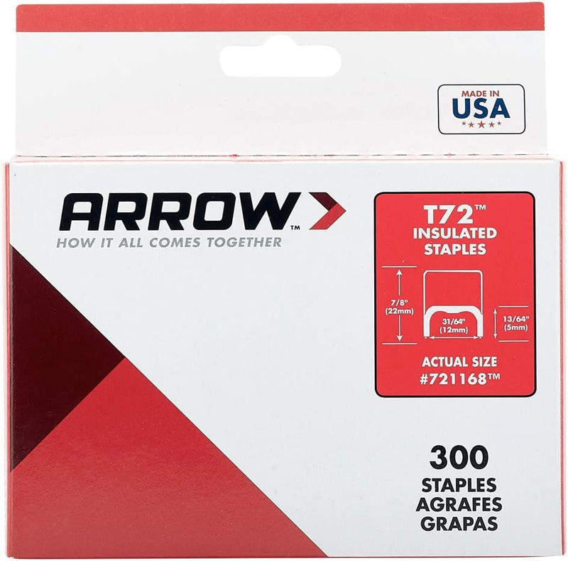 Arrow 721168 T72 Heavy Duty Steel Insulated Staples for Installing Cable and Wiring, 13/64-Inch by 31/64-Inch Crown Width, 300-Pack 13/64 Inch X 31/64 Inch