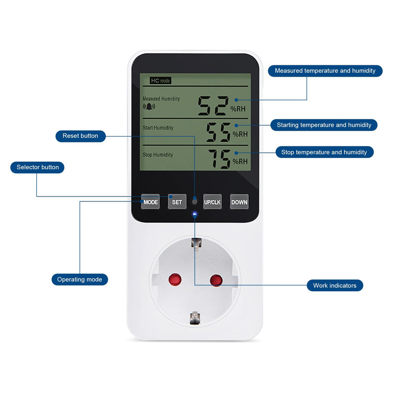 [Australia - AusPower] - ASOFTY Humidity Regulator Temperature Controller Socket, Digital Hygrostat Humidity Controller 16A 230V with Sensor, Temperature Switch and Humidity Controller for Indoors, Greenhouse, Aquarium 