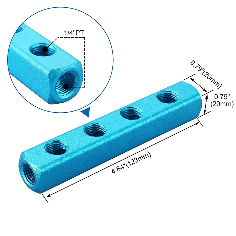 [Australia - AusPower] - Baomain Manifold Block Pneumatic 4 Way 7 Port 1/4" PT Threaded Ports Quick Connect Air Hose Inline 