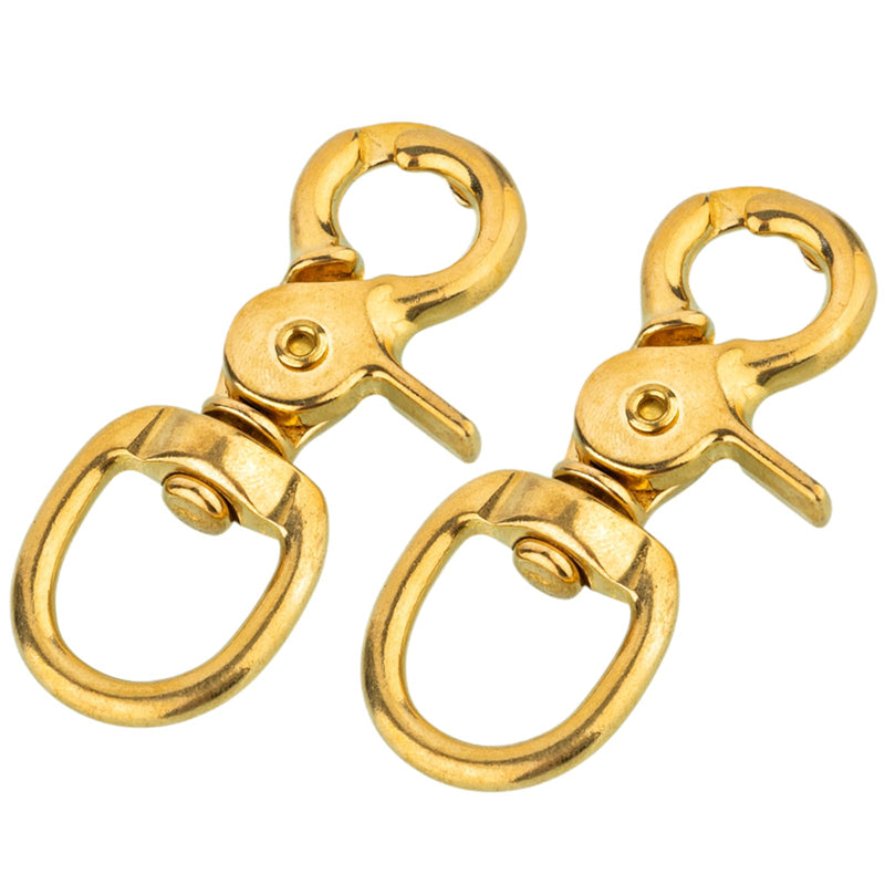 [Australia - AusPower] - Quality Solid Brass 2-3/4" Trigger Snap Hooks 5/8" Swivel Round Eye Scissor Snap Clips Heavy Duty for Pet Leashes, Purse Straps and Belting Leathercraft (Pack of 2) 