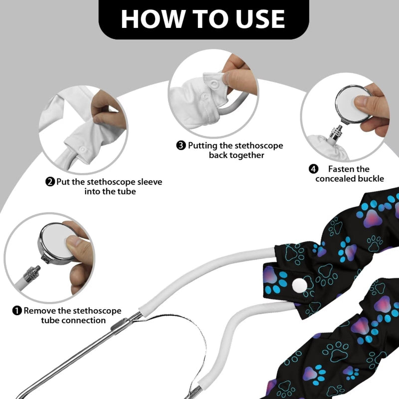 [Australia - AusPower] - Black Stethoscope Cover Sleeve Dog Paw Prints Nurse Stethoscope Accessories 2 Pack Stethoscope Protective Cover Slim Soft Stethoscope Sleeve Dog Paw Black 