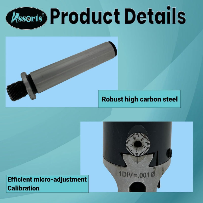 [Australia - AusPower] - QUALITY PRECISION BORING HEAD DIAMETER 1.5" INCHES WITH CARBIDE TOOLS// 1 DIV: 0.001 THOU (2MT SHANK (M10 X 1.5 DRAWBAR)) 2MT SHANK (M10 X 1.5 DRAWBAR) 