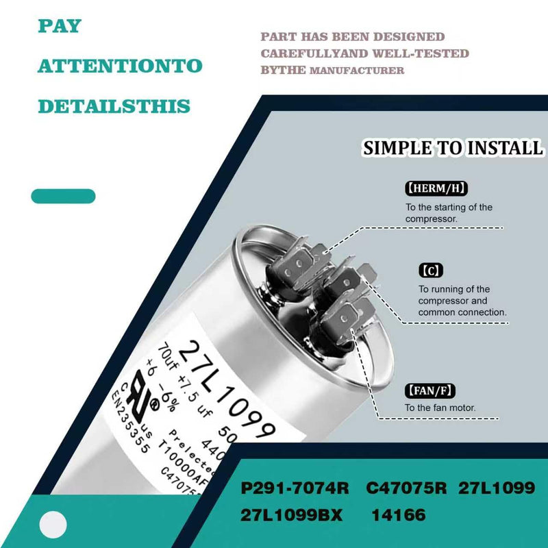 [Australia - AusPower] - P291-7074R 27L1099 Capacitor 70+7.5uf 440VAC Helps Motor Start Stably Explosion-Proof 