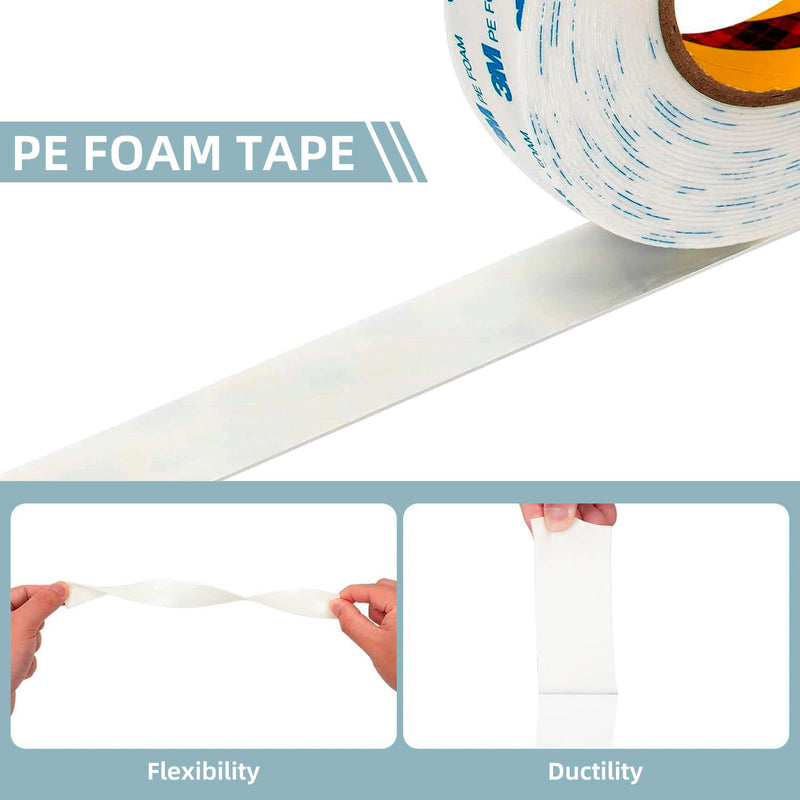 3M Double Sided Foam Tape 1'' x 16.5Ft 2 Pack, Heavy Duty PE Foam Tape Strips for Crafts Picture Hanging Poster Alarm Sensor Arts DIY Home Deco 1.0"x16.5Ft