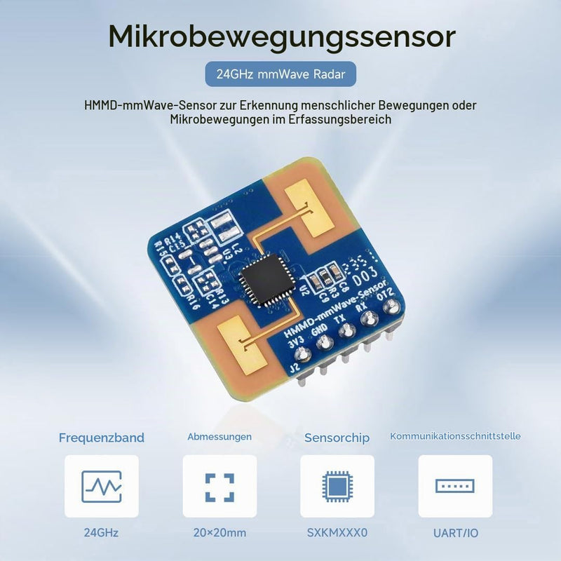 Waveshare Human Micro-Motion Detection MmWave Sensor (2 Pieces), 24 GHz MmWave Radar, Based On SXKMXXX0, Adopts Frequency Modulated Continuous Wave (FMCW) Technology, Compact Size and Easy Integration