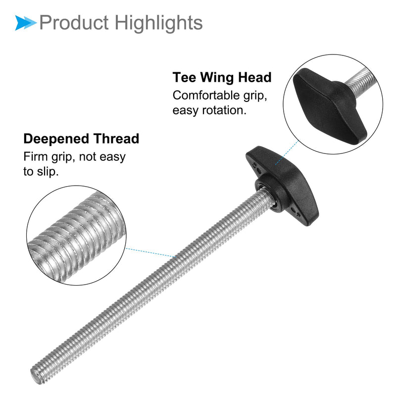 [Australia - AusPower] - Tee Wing Knobs Thumb Screw, M8 x 100mm Male Thread, Plastic T Thumb Clamping Screw Threaded Stud Hand Knobs Grip, (Applications: for Machinery Lathes), 4-Pieces 
