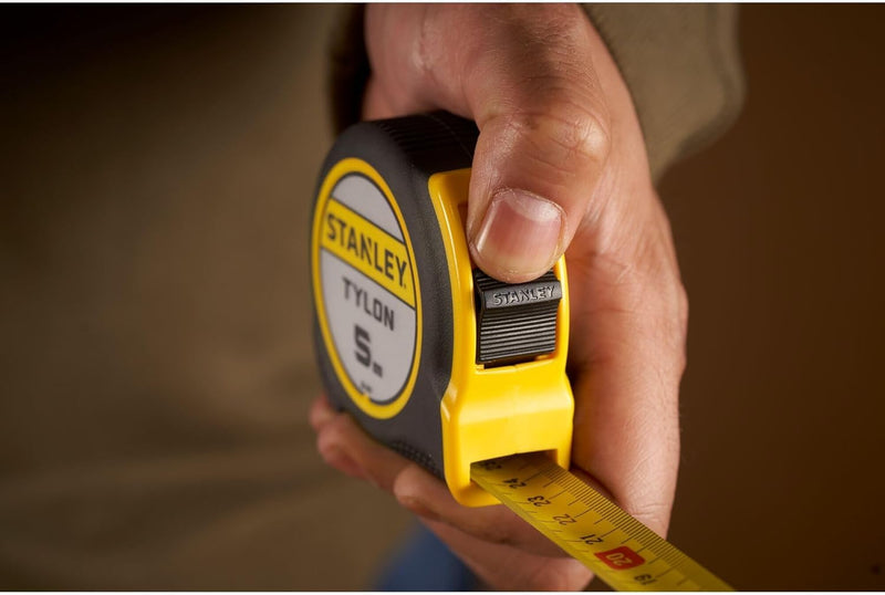 Stanley Tylon Tape Measure, 0-30-697 | 19mm Tape Measure Durable Coating Comfort Grip Accuracy Class II Slide Lock Function 5m Single