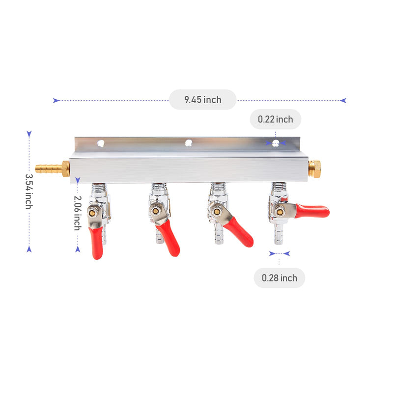 [Australia - AusPower] - Roastove 4-Way Gas Manifold CO2 Distributor Manifold 5/16 inch Barb/Stem Splitter Beer Integrated Check Valves Homebrew Beer Making Brewing Tool-CO2 gas input at LEFT side+5CLAMPS 4 WAY 