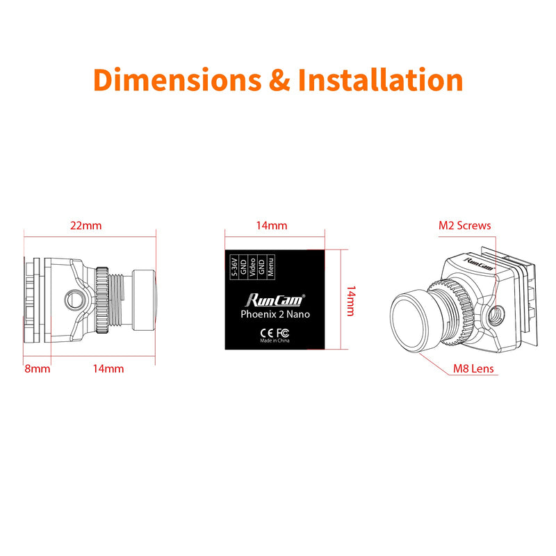 [Australia - AusPower] - RunCam Phoenix 2 Nano FPV Camera 1000TVL 1/2" COMS Sensor 2.1mm (M8) FOV 155° 4:3/16:9 PAL/NTSC Switchable for FPV Drone 