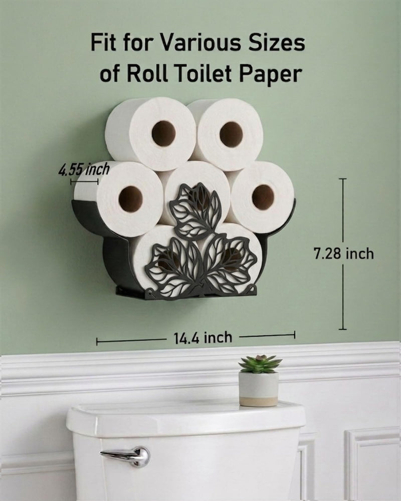 Leaves Decorative Toilet Paper Holder for 8 Rolls, Bathroom Toilet Paper Storage Wall Mount & Free Standing, Funny Tissue Holder Bathroom Storage Accessories Ebony Black - Leaves