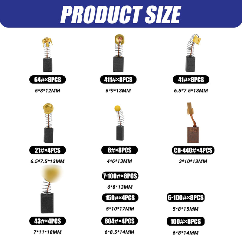 4 Pieces Compatible with Makita + 72 Pieces Carbon Brushes Motor Carbon 12 Sizes | Power Tool Carbon Brushes Replacement Motor Carbon Brushes with Spring for Angle Grinder, Electric Motor Many Power Tools