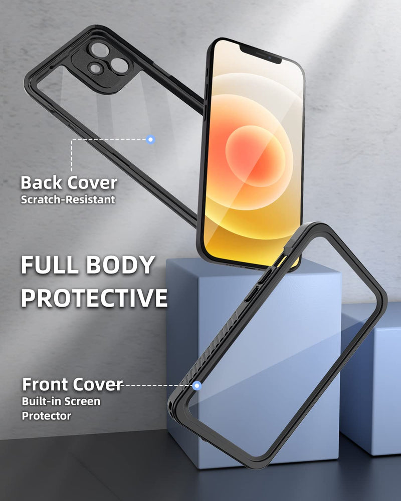 [Australia - AusPower] - WIFORT for iPhone 12 Mini Waterproof Case Built-in Screen Protector Water Resistant Cover Protective Drop Protection Hard, Shockproof Full Body Defender Tough Military Grade - 5.4" Black 