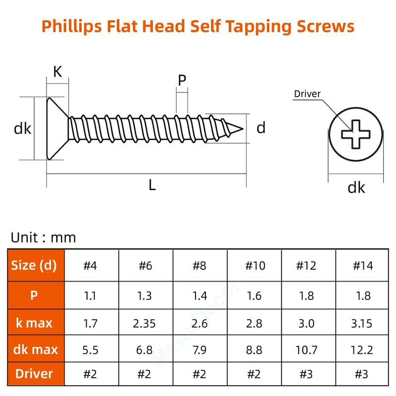 [Australia - AusPower] - #6 x 1-1/4" Flat Head Wood Screw, Sheet Metal Screws, Stainless Steel 18-8 (304), White Head, 100 PCS #6 x 1-1/4" 