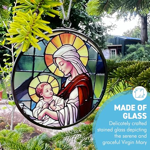 3-Inch Virgin Mary Stained Glass Style Suncatcher | Beautiful Religious Window Decoration 3 Inch Diameter