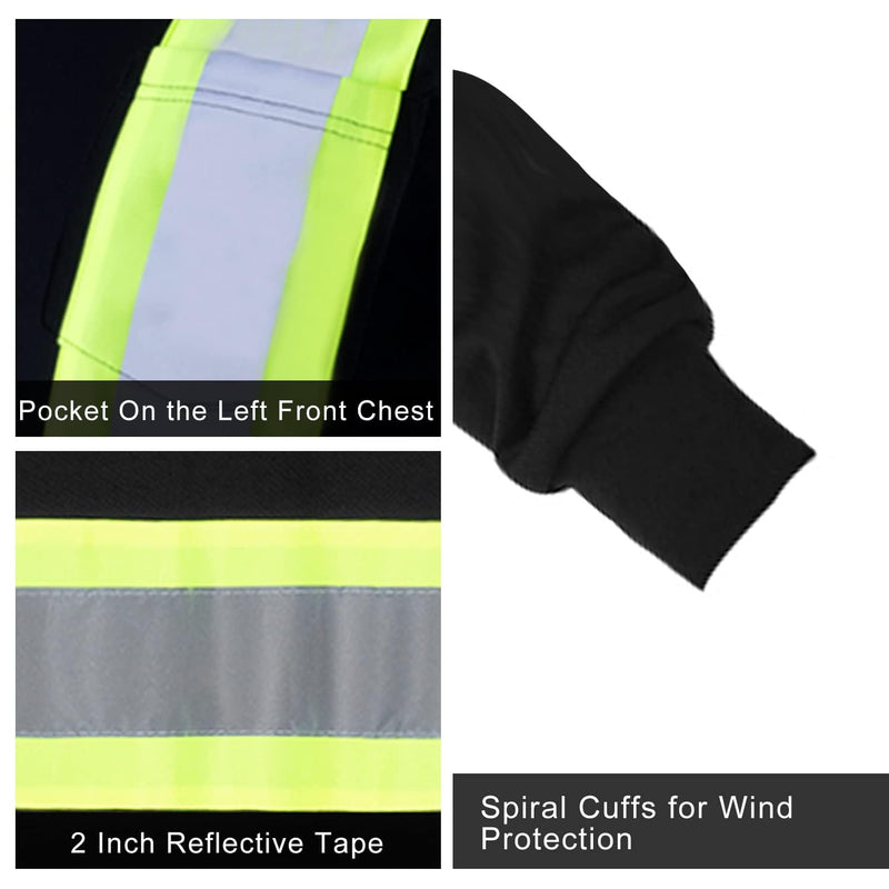FONIRRA High Visibility Shirts for Men 3 Pack Reflective ANSI Class Hi Vis Safety Construction Work T Shirt Long Sleeves Large Mix-3pcs