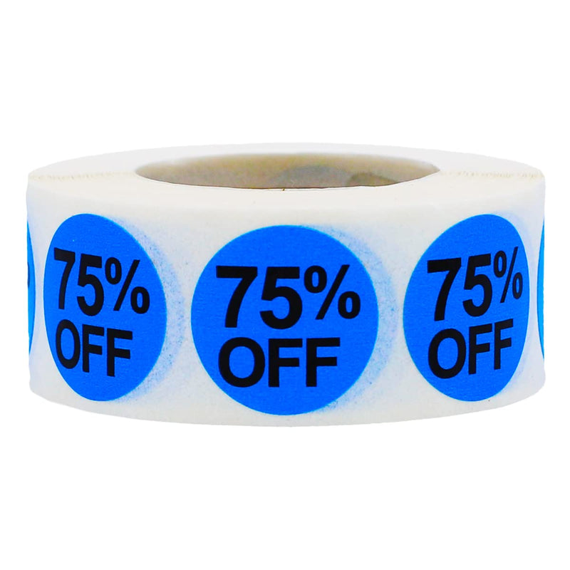 75% Percent Off Blue Stickers for Retail – 3/4 Inch Round, 500 Semi-Gloss Adhesive Labels Per Roll for Clearance, Sales, Discounts, and Promotions – Made in The USA