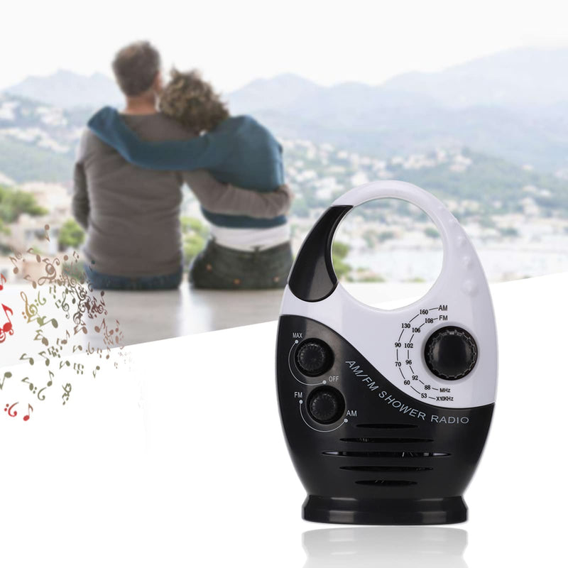 [Australia - AusPower] - Waterproof Shower Radio, AM/FM Radio with Adjustable Volume Speakers, Battery Powered Portable Speakers with Hook Handle for Shower Rooms Bedside Tables Garages Black 