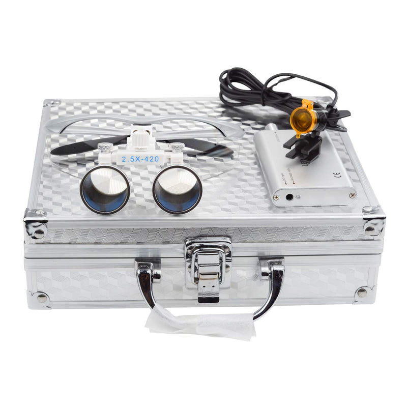 [Australia - AusPower] - 2.5X Binocular Loupes Optical Glasses +3W LED Headlight Lamp with Filter + Aluminum Box Silver 