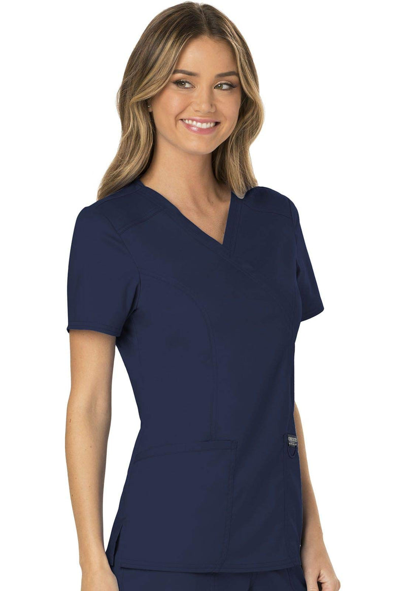 [Australia - AusPower] - Cherokee Scrubs for Women Mock Wrap Top with 3 Pocket, Back Princess Seams WW610 Large Navy 