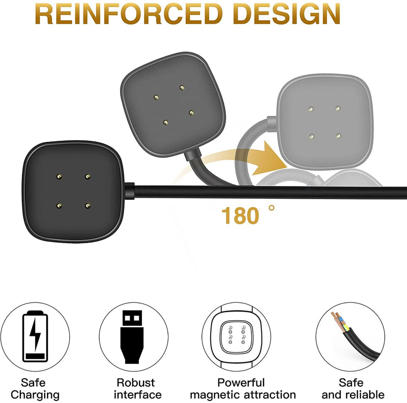 [Australia - AusPower] - [2-Pack] Charger Cable Compatible with Smart Watch Fitbit Sense/ Versa 3, Replacement USB Charging Cradle Dock Stand Cable (3.3 ft/1.0ft) 3.3 ft/1.0 ft 