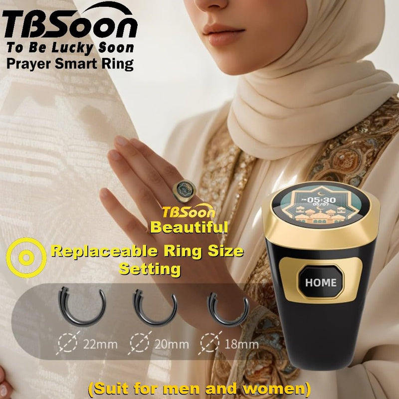 Color Screen Tasbih Smart Ring,Tasbeeh Counters,Prayer Smart Ring,Replaceable Pictures,Electronic Rosary,Forgiveness ring,Large Battery,Large Screen Display,Eid al-Fitr Eid al-Adha Ramadan Gift Black