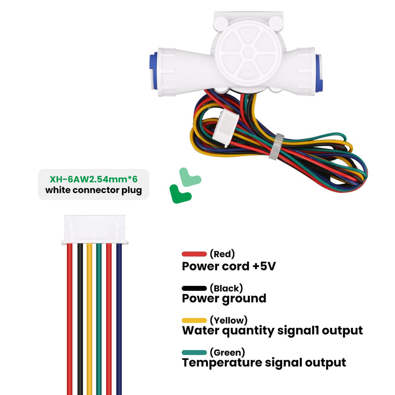 [Australia - AusPower] - Watflow G3/8" Quick Connection Water Flow Sensor, Water Flow Sensor, Food-Grade Flowmeter, Pulse & Temperature Output, for Water Purifiers, Coffee Machines,0.5-6L/min 
