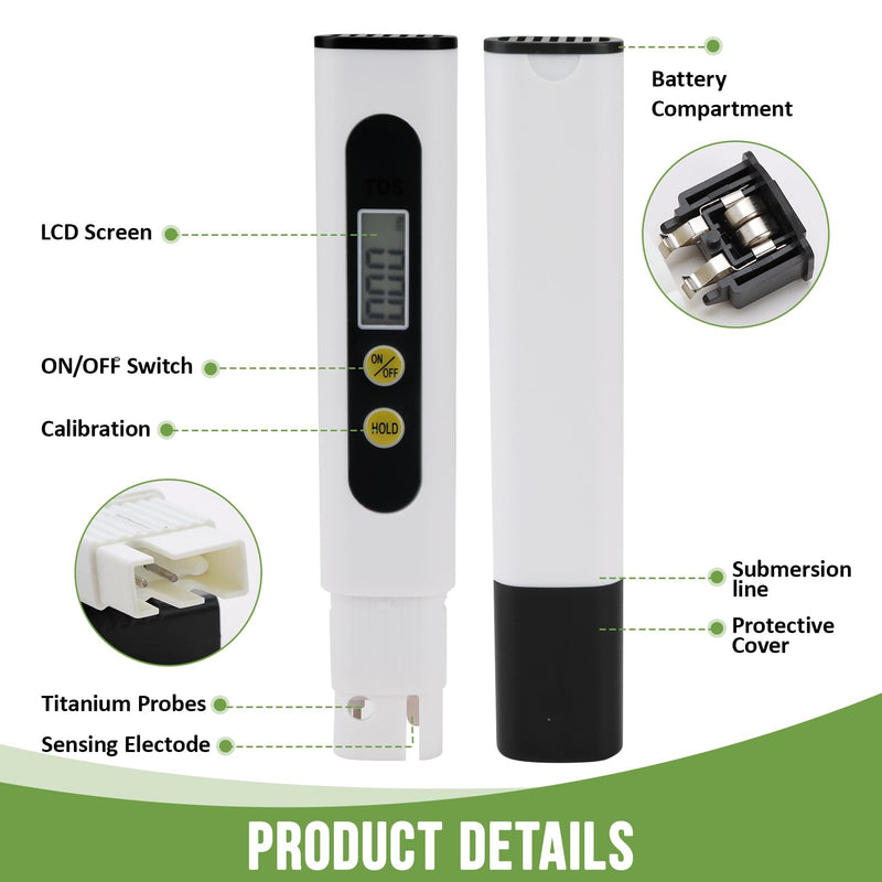 [Australia - AusPower] - TDS Digital Water Tester for Drinking Water, 3-in-1 Meter, 0-9990ppm Water Quality Tester with Titanium Probe Sensor for Pool Home Aquariums Coffee Brewing Pet Care Travel Survival Kit Eco Car Wash 