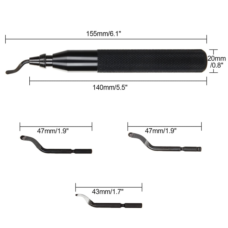 [Australia - AusPower] - Deburring Tool with 15pcs Extra Rotary High Speed Steel Blades, Deburr Cutters Deburring Tool Kit for 3D Printing, Resin, Plastic, Metal, Copper, PVC Pipe (Black) 