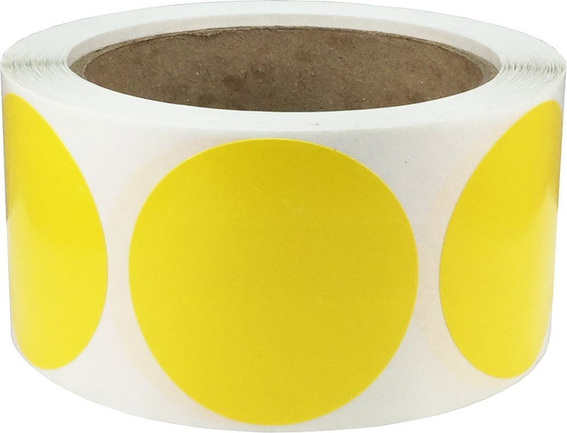 Yellow Color Coding Labels – 2 Inch Round Circle Dots, 500 Total Adhesive Stickers on a Roll for Inventory, Organization, Warehouse, and Retail – Made in the USA