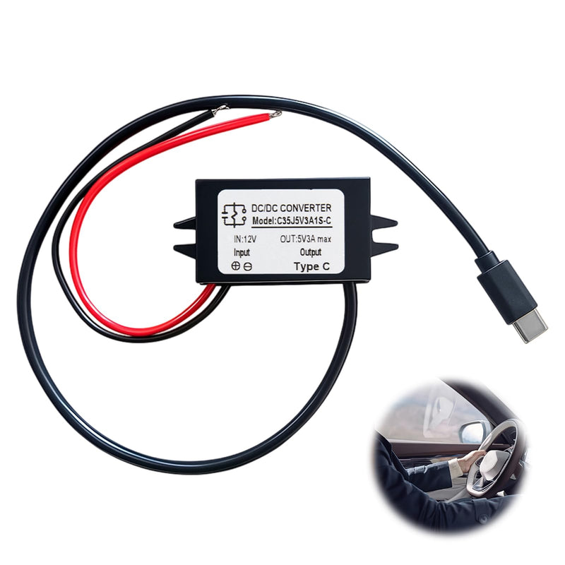 DC-DC 8V-32V to 5V Voltage Converter USB-C 3A 15W, USB Socket 12-V 5V Power Adapter USB Power Supply 24V USB Voltage Converter Waterproof Buck Converter Step-Down Charger Volt Charging Regulator