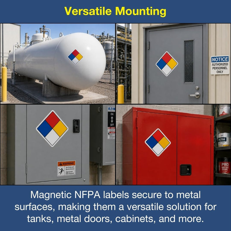 7.5 inch NFPA 704 Placard Diamond, Magnetic Vinyl NFPA Magnet Label 1-2-1-0 for Health, Fire, Reactivity Hazard Identification, Made in the USA by ComplianceSigns 7.5" Diamond