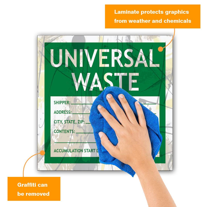 Hazardous Waste Label Universal Waste 6"x6" Adhesive-Poly Vinyl Warning Stickers Self Adhesive White/Black/Purple Tag 30 Pack