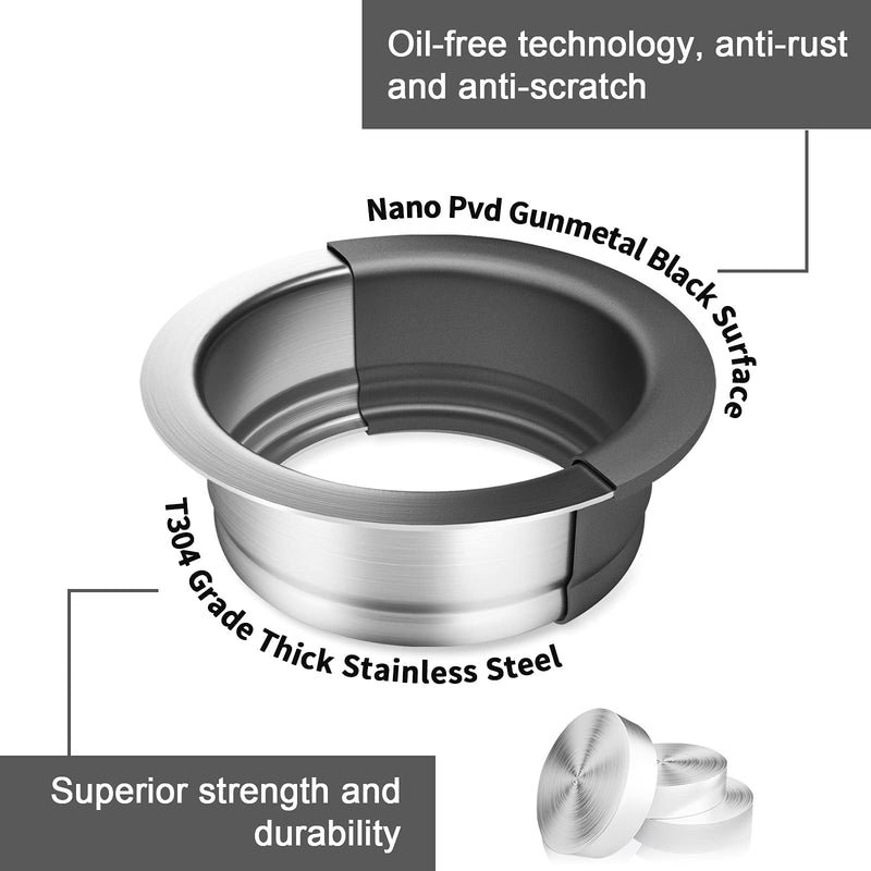 Black Garbage Disposal Flange and Stopper - CELAENO Durable Gunmetal Black/Gray Stainless Steel Kitchen Sink Flange with Nano Surface, Fits 3-1/2 Inch Standard Sink Drain Hole Gunmetal Gray 00