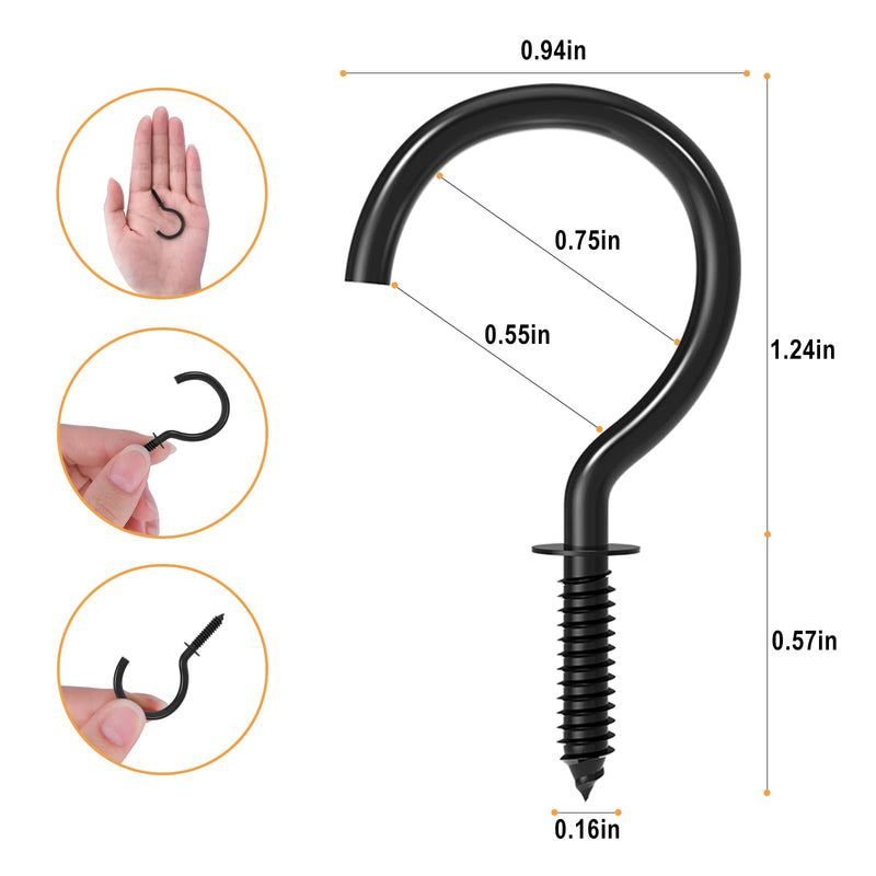 [Australia - AusPower] - 50 Pcs Screw Hooks, 1-1/4 Inch Black Cup Hooks Screw in Mug Hooks Metal Heavy Duty Screw Wood Wall Ceiling Hooks Plant Hooks Indoor Outdoor for Utensils Plants Baskets Lights Wreaths 50 