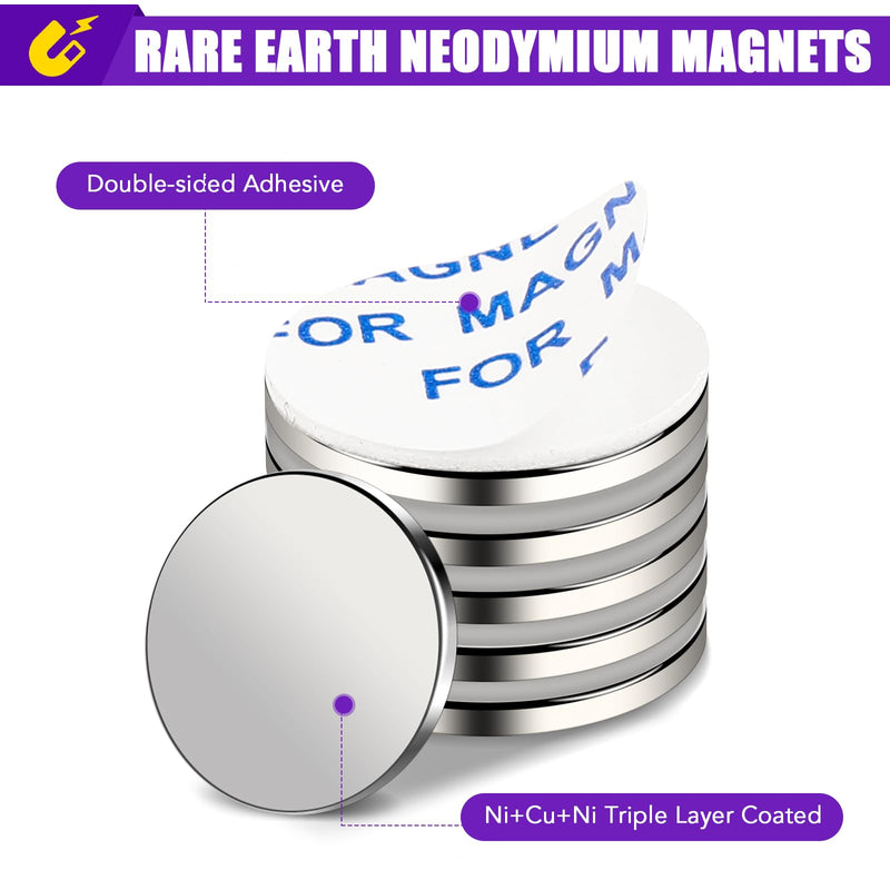 MIKEDE Neodymium Magnets, 30 PCS Strong Fridge Magnets Heavy Duty for Carft, Epoxy Coating Rare Earth Small Magnets with Double-Sided Adhesive Backing for Craft, Whiteboard, DIY, Science - 0.78x0.18in Silver