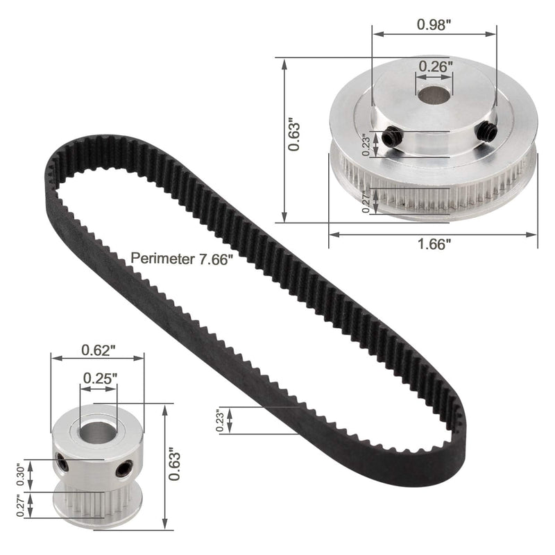 [Australia - AusPower] - PAGOW GT2 Synchronous Wheel 20&60 Teeth 6.35mm Bore, Aluminum Timing Pulley with Length 200mm Width 6mm Belt (bore 6.35mm(1pcs a Set) for 3D Printer) bore 6.35mm(1pcs a set) 