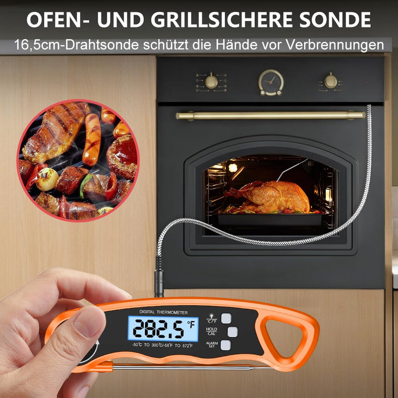 [Australia - AusPower] - CIRYCASE Double Probe Meat Thermometer, Instant Read Roasting Thermometer, Grill Thermometer, Digital Thermometer Cooking with Backlight & Magnetic Temperature Display for Kitchen/BBQ/Baking/Industry orange 