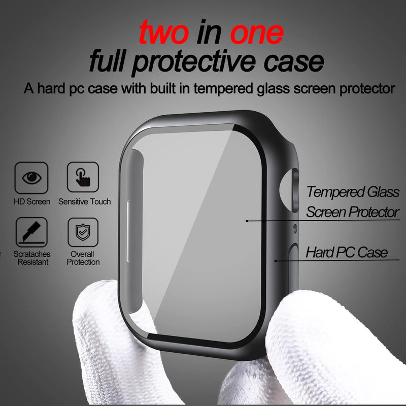 [Australia - AusPower] - Smiling 2 Pack Case Built in Tempered Glass Screen Protector Compatible with Apple Watch Series 9 2023/Series 8 /Series 7 45mm, Hard PC Case Overall Protective Cover-1 Black +1 Transparent Black + Transparent 