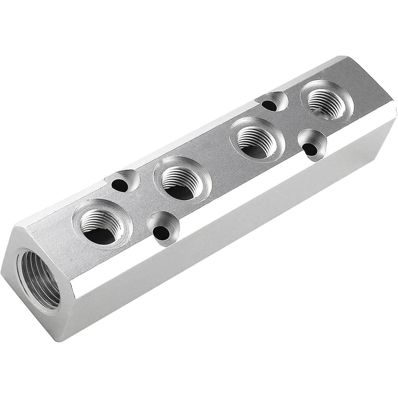 [Australia - AusPower] - 4 Way Pneumatic Manifold Air Distribution Block, Aluminum Alloy Air Compressor Manifold Distribution Block, G1/2 Supply Port, G1/4-Inch Output Port (4 Way 6 Port) 4 Way 6 Port 