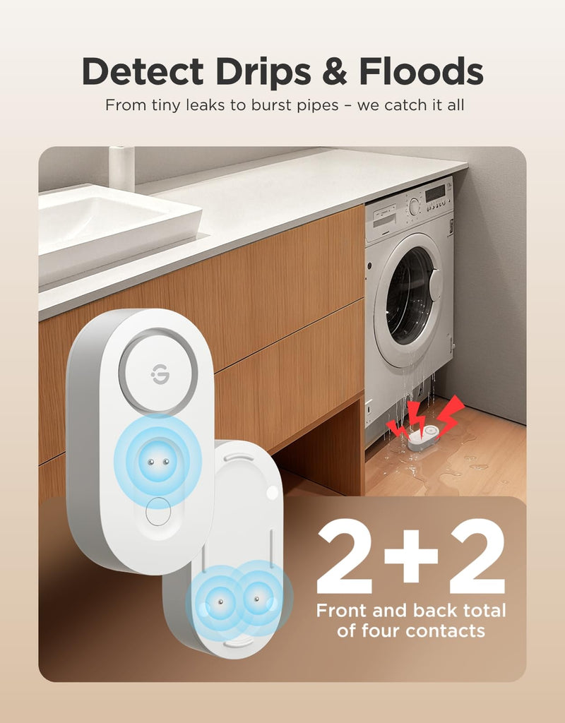 GoveeLife Upgraded Smart Water Leak Detector 1s with 1804 ft Ultra-Long Range, WiFi Water Sensor with SMS/Email/APP Push and Sound Alarm, 5-Year Battery Life, Suit for Home, Basement, Kitchen, 2 Pack Gateway+2 sensor
