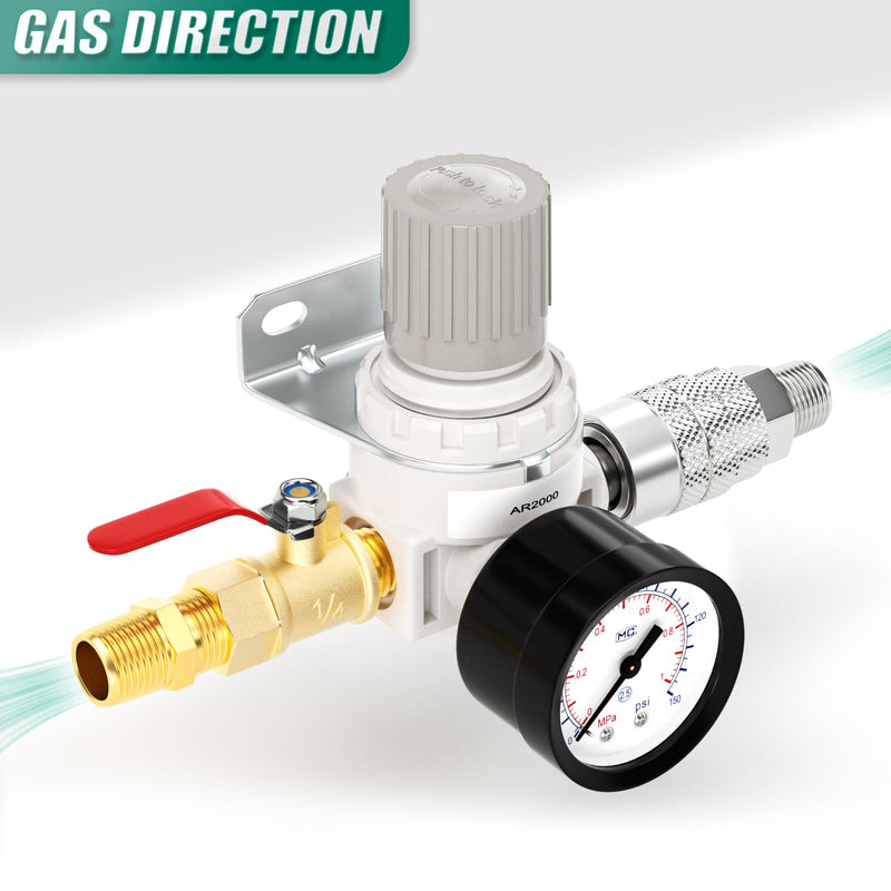 [Australia - AusPower] - 1/4" NPT Air Compressor Regulator, with 0-150 PSI Gauge, AR2000 Air Gauge Regulator Inline for Air Compressor and Pneumatic Tools 1/4" NPT (AR2000) 