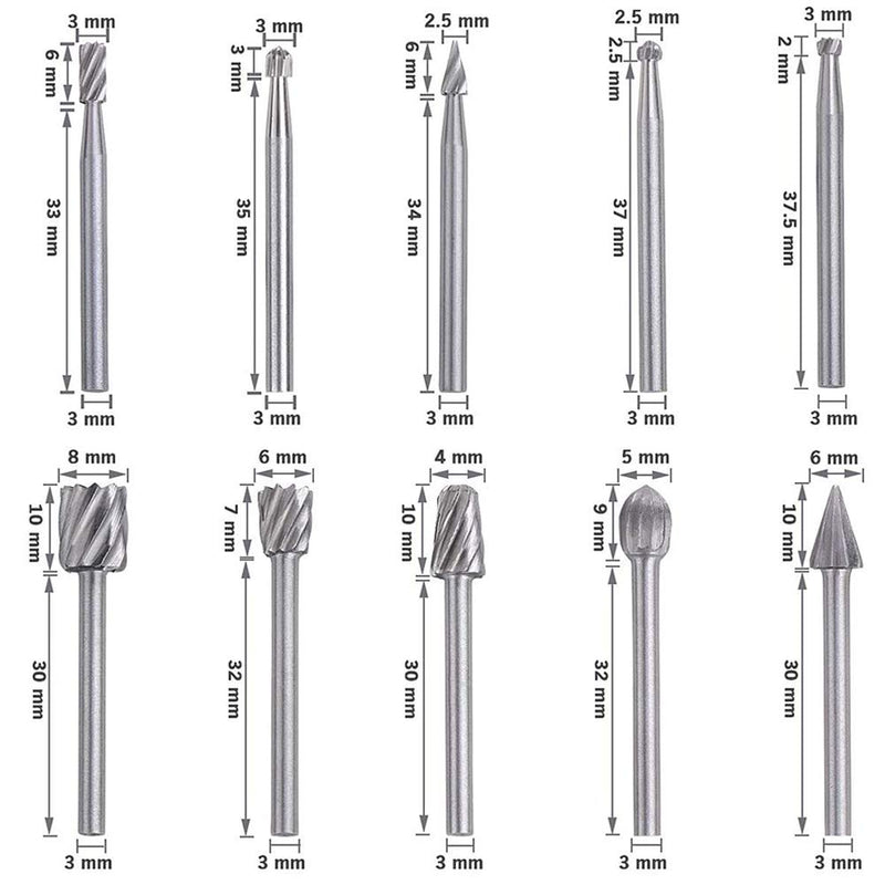[Australia - AusPower] - Saipor 10 Pieces 3 mm Shank Rotary Burr HSS Milling Cutter Set Wood for Dremel Multifunctional Tool and 5 Pieces 6 mm Shank Rasp Cutter Wood Milling Cutter Suitable for Drill 