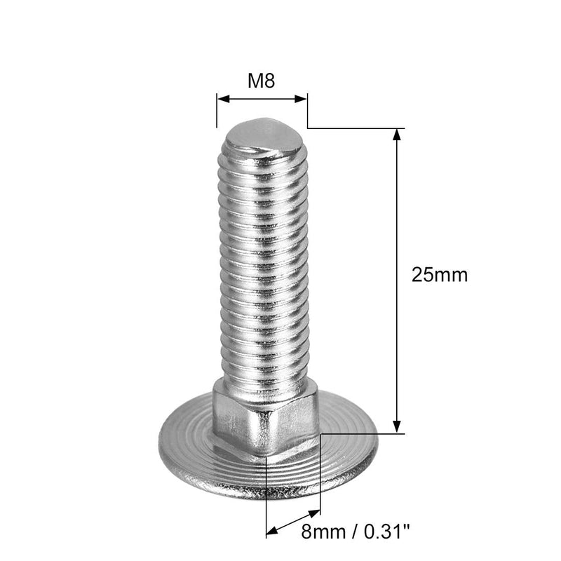 [Australia - AusPower] - uxcell Carriage Bolts, Neck Carriage Bolt, Round Head Square Neck 304 Stainless Steel M8x25mm 12pcs 12 