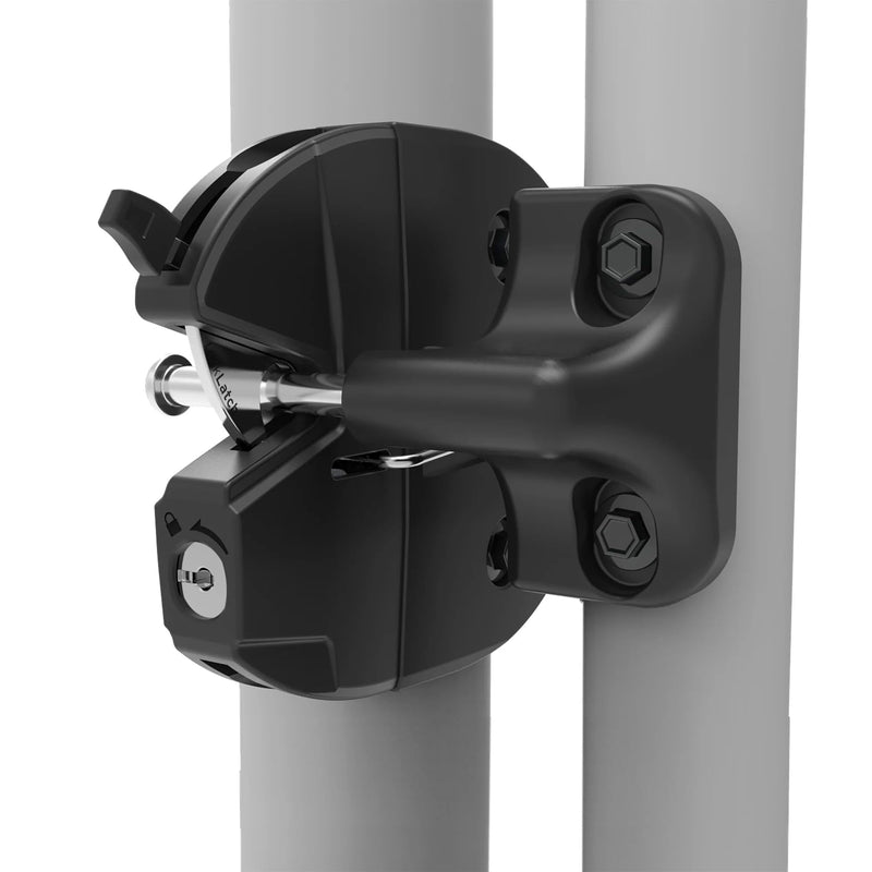 D&D Technologies LL3ABRND LokkLatch Round Post Gate Latch with External Access Button, Key Lockable and Operates On Both Sides of The Gate, for Round and Chain Link Frame Posts, Black Series 3 Black