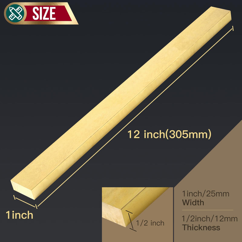 1/2" x 1" Brass Flat Bar Blank 12" Long Solid Brass Thin Plate C360 Flat Mill Stock (1/2x1x12 inch, 1) 1/2x1x12 inch