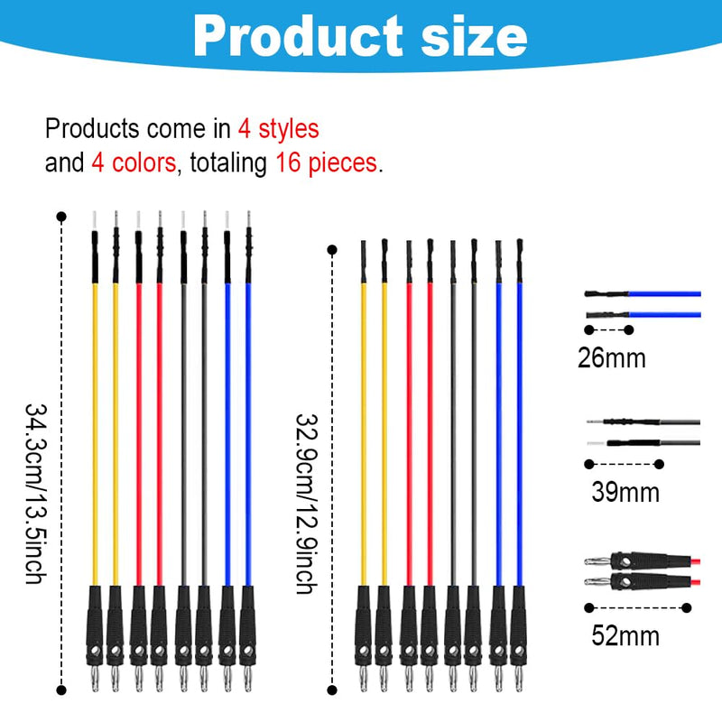 [Australia - AusPower] - Banana Plug Jumper Wires Kit, 16pcs 4mm Stackable Breadboard Jumper Test Lead, Male to Female, Universal Breakout Test Leads for Electrical Testing 