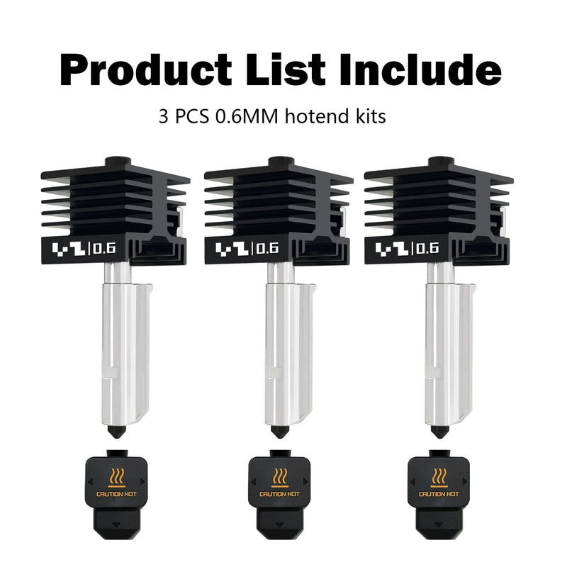 HzdaDeve 3 Pack 0.6MM Hotend for P2S/X2D/H2S/H2D/A1/A1 Mini Combo Print Head Hot End Kit Extruder High-Temperature Removable Hardened Steel Nozzle Silicone Cover Heater Sink for Bambu Lab 3D Printer